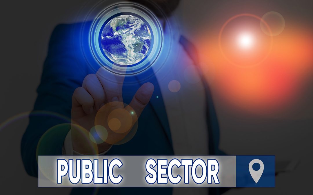 Abstract man pressing Earth Button Public Sector